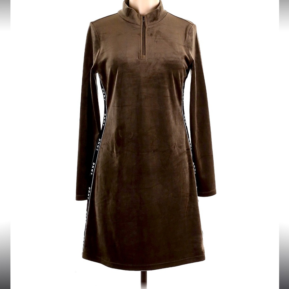 DKNY Velvet Mini Dress in Olive Green
